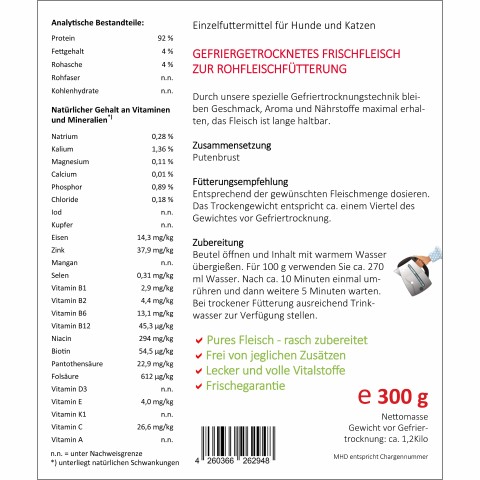 Cat Dog Accessories B.A.R.F. Easy Barf Turkey Breast (Putenbrust) 300g 1 Piece -3- Anifit